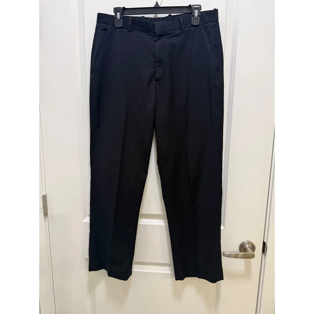 Perry Ellis Mens Classic Fit Black Dress Pants Trousers 33x30 Flat Front Work